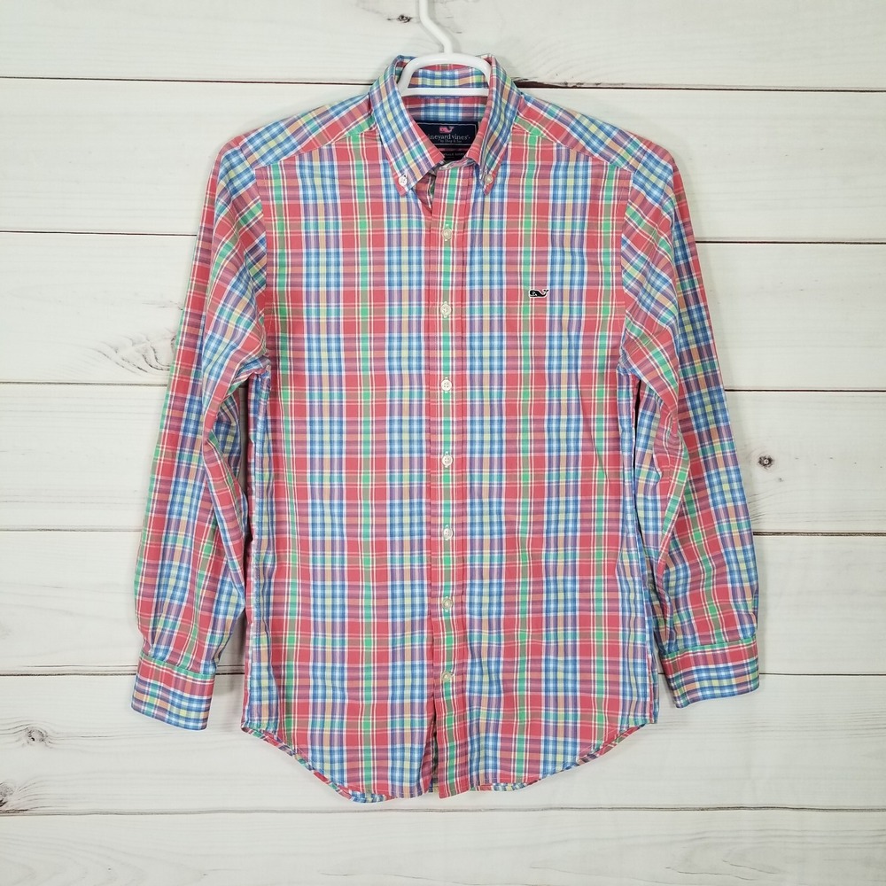 Vineyard Vines Whale Shirt Mens Size S Multicolor Slim-Fit Check Plaid.